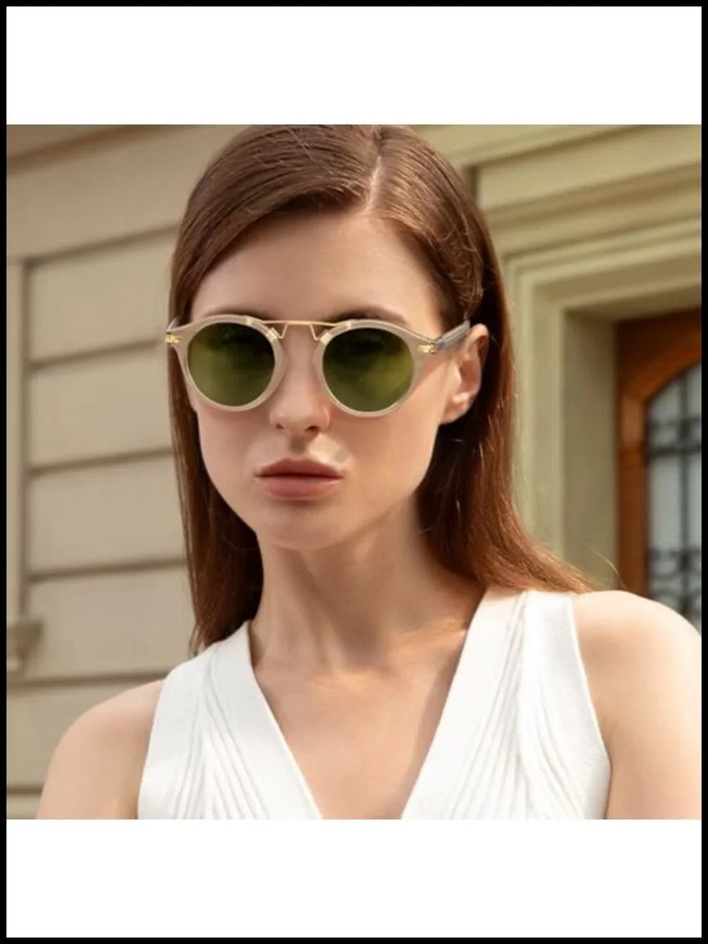 Retro Metal Brow Round Acetate Sunglasses Polarized UV Protection